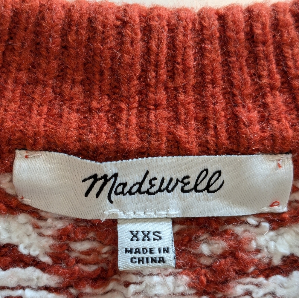 🧡🤍 Madewell Althen Snowflake Patterned Cotton Wool Blend Sweater, XXS, NWT - Picture 3 of 11